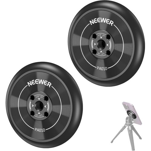 NEEWER Adaptateur Magnétique Téléphone pour Trépied & Anneau Magnétique Autocollant, Pack de 2, Compatible avec MagSafe iPhone 15 Pro Max 14 13 12, Filetage 1/4"" pour Perche Selfie Ring Light, PA010