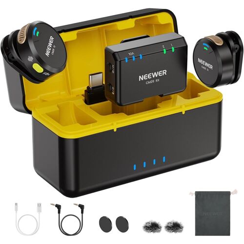 NEEWER CM29 Microphone sans fil avec étui chargement, mini micro-cravate à pince,réduction bruit,autonomie de 25h,compatible avec iPhone, iPad, téléphone, PC, Insta360 et DJI pour l'enregistrement