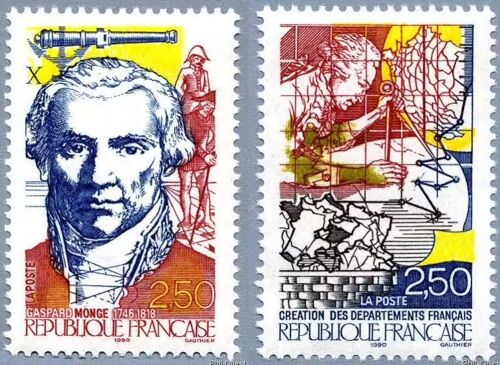 France 1990, Très Beaux Timbres Neufs** Luxe Yvert 2667 Et 2670, Bicentenaire De La Révolution De 1789, Gaspard Monge Et La Création Des Départements Français.