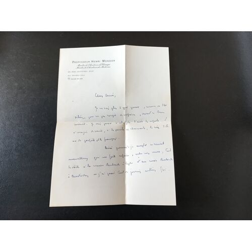Professeur Henri Mondor (1885-1962) - Lettre Autographe Signée (2pages) Avec Enveloppe Manuscrite Et Affranchie À Son Ami, Le Chirurgien Henri Laffitte (1897-1993)