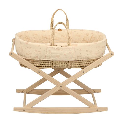 Couffin Bébé En Fibres Naturelles Et Habillage Tissu Avec Support En Pin Massif