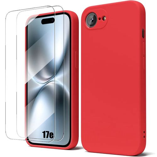 Coque + 2 Verres Trempés pour iPhone 17e, Silicone Liquide Souple Slim Léger Anti-Rayures - Rouge - E.F.Connection