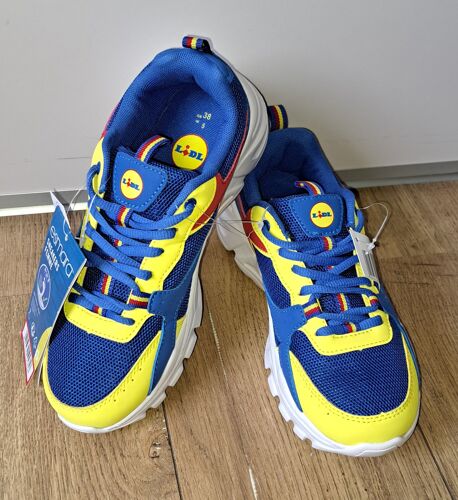 Rare Paire De Baskets Neuves Lidl Sneakers Esmara Collection Limitée Eu 38 Uk 5 Avec Étiquette D'Origine Bleu Rouge Jaune Neuves