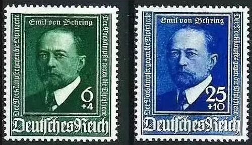 Allemagne, 3eme Reich, 1940, Beaux Timbres Yvert 684 & 685, 50eme Anniversaire De La Decouverte Du Serum Anti-Diphterique Par Emil Von Behring, Neufs*.