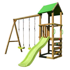 Kangui - Aire De Jeux Bois Enfant Walli - Toboggan, Balançoires, Escalade Et Cabane