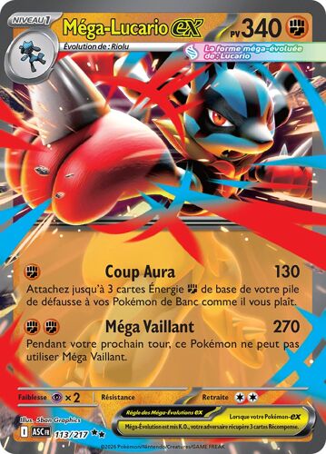 Carte Pokémon Méga-Lucario Méga Lucario Ex 113 / 217 Héros Transcendants Me 2.5 Me2.5 Méga Evolution