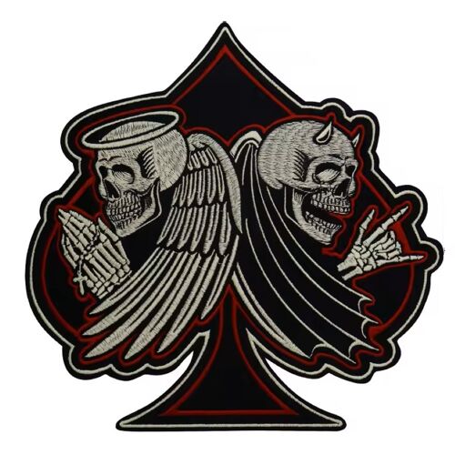 Patch Brodé Dos Squelette Ange Et Diable Sur As De Pique 25.5x25.5cm