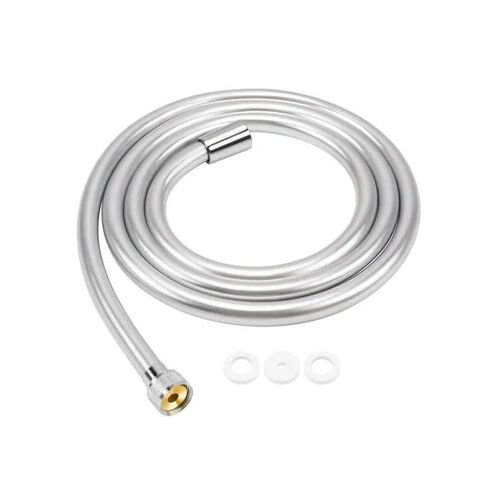 Flexible de douche 2m en PVC argent lisse anti-torsion 360 avec raccords laiton universels 1/2 haute pression anti-calcaire