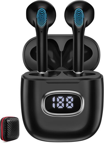 MEVRONISSHOP-Ecouteurs Bluetooth sans Fil pour Samsung A16 A17 A56 A36 S26 Pixel 10a,Casque Bluetooth 5.3 avec ENC Réduction Bruit Mic LED HiFi Son Stéréo 50H Durée Lecture USB-C Charge Rapide pour i