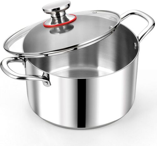 Subzonal-Grande Casserole À Induction De 6,6 L Avec Couvercle En Verre - En Acier Inoxydable À 3 Couches - Fond Stable Pour Tous Les Types De Plaques De Cuisson - Acier Inoxydable Poli Et Non Revêtu