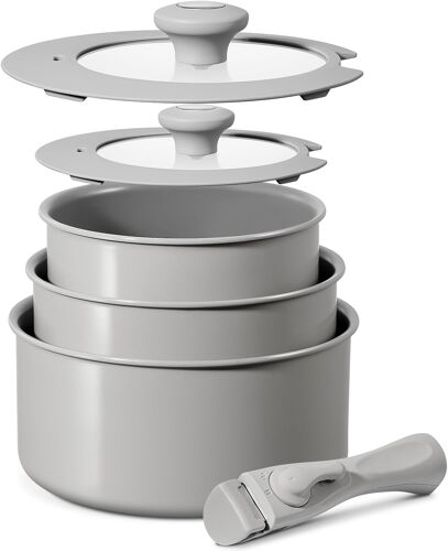 Subzonal-Cuisine Casseroles Induction 6 Pièces, Casserole En Céramique Antiadhésives 16/18/20 Cm, Sans Pfoa, Poignées Amovibles, Base À Induction À Liaison Moléculaire, Passe Au Four