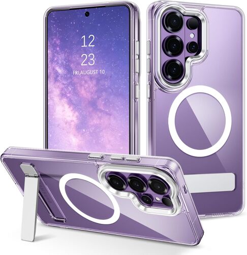 LORANKA-Coque pour Samsung Galaxy S26 Ultra Magnétique Compatible avec MagSafe, Béquille Galaxy S26 Ultra avec 3 Modes de Support, Transparente Dur PC Arrière Housse + TPU Bumper Antichoc - Clear