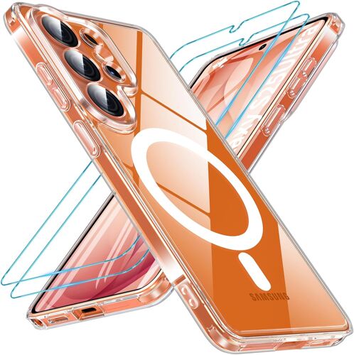 JGD-Coque pour Samsung Galaxy S26 Ultra 5G, Compatible avec MagSafe avec 2 Verre Trempé,Magnétique Protection Samsung S26 Ultra Étui Arrière Housse Transparent Fine Antichoc Case S26 Ultra, Clear