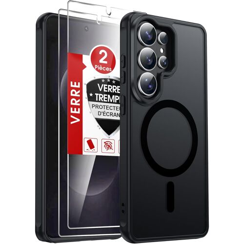 KALANKA-Coque Magnétique pour Samsung Galaxy S26 Ultra, avec 2 Verre Trempé, Compatible avec MagSafe, Étui Housse Antichoc Bumper TPU Dos Translucide Mat Fine, Noir