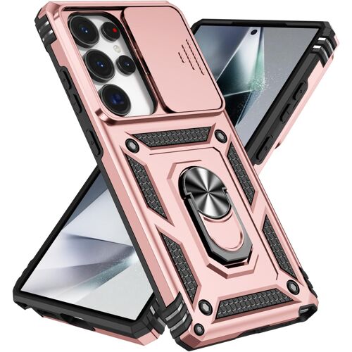 LORANKA-Coque pour Samsung Galaxy S26 Ultra Protection de la Caméra Étui avec Lentille Coulissante Couverture et Support à Bague PC Dur et TPU Anti-Rayures pour Samsung S26 Ultra. Or Rose JXT