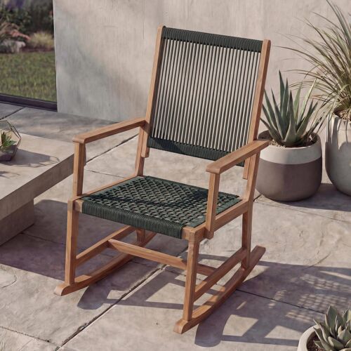 Fauteuil À Bascule Hwc-P73, Fauteuil À Bascule D'extérieur Pour Jardin, Chaise Longue À Bascule, Bois D'acacia, Cordage Tressé   Vert Olive