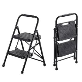 Escabeau Pliant-Duoku-2 Marches-en Acier-Capacité de 272 kg-Poignée Pratique-Design Léger et Portable