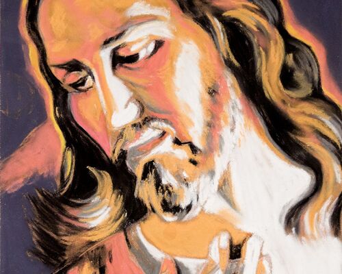 « Christ Roi » - Peinture Au Pastel Sur Papier Sennelier, 30x40 Cm