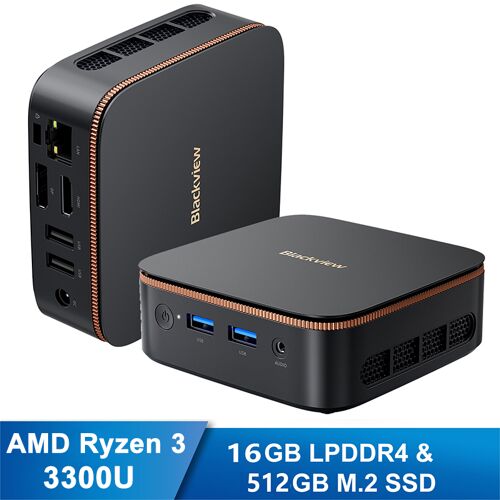Blackview MP20 Mini PC AMD Ryzen 3 3300U 3.5GHz, 16 Go DDR4 512 Go SSD Mini Ordinateur de Bureau pour l'école,Bureau