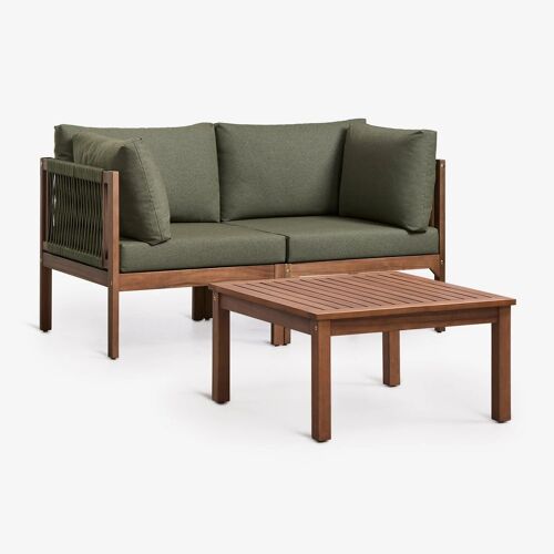 Ensemble De Jardin Avec Canapé Modulaire 2 Pièces Avec Accoudoirs Et Table Basse En Bois D'acacia Branson Vert Olive Intense Brun Acacia Foncé