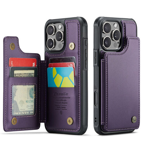 Coque en cuir pour iPhone 14ProMax, coque rétro magnétique en cuir avec support et fente pour cartes, protection contre les chocs / Coque violet pour iPhone 14ProMax