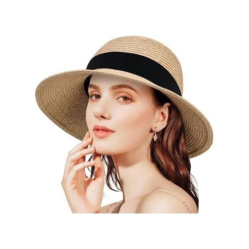 Chapeau De Paille Femme Anluke ¿ Large Bord Pliable, Protection Uv, Taille Réglable, Beige