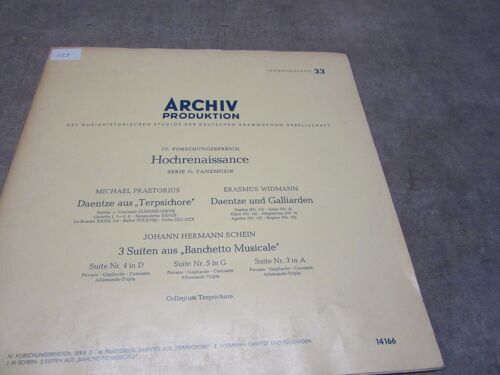 Disque Vinyl 33 Tours Michael Praetorius Erasmus Widmann Johann Hermann Schein Hocherenaissance Daentze Aus Terpsichore Galliarden 3 Suiten Aus Banchetto .. Ref Archiv 14166