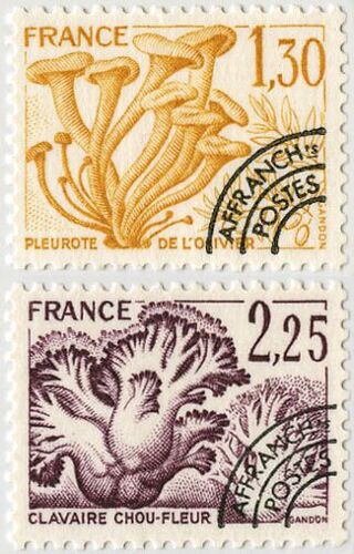 France 1979, Série Champignons, Très Beaux Timbres Préoblitérés Neufs** Luxe Yvert 160 Pleurote De L'Olivier Et 161 Clavaire Choux-Fleur.