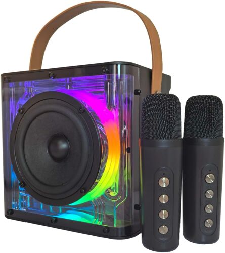 Machine de karaoké 2 microphones, système de sonorisation portable avec microphones sans fil, haut-parleur Bluetooth pour adultes et enfants