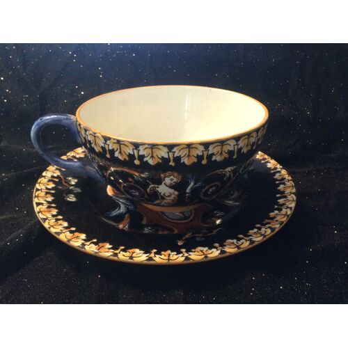 Tasse Et Soucoupe Faïencerie De Gien ¿ Décor Naissance Thibault