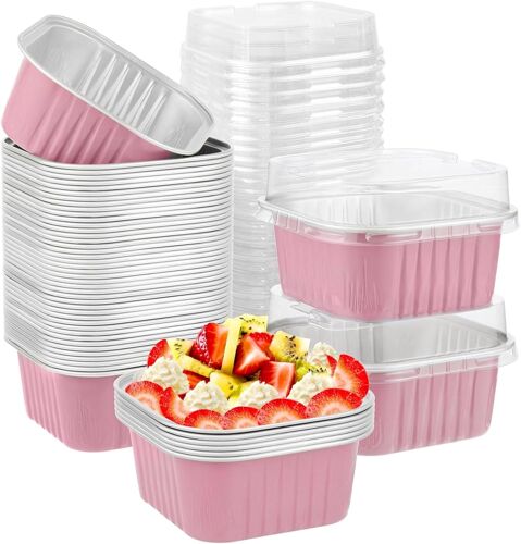 Loranka-50 Pièces Mini Moule À Muffins,Moules À Gâteaux,150ml Plats De Cuisson Carrés En Papier D'aluminium Petites Boîtes À Pain Pour Gâteaux, Cupcakes, Muffins, Cheesecakes, Desserts