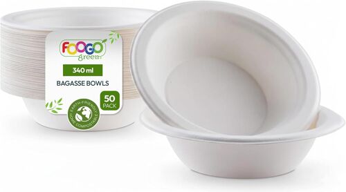 Loranka-50 Bols Jetables Bagasse Canne À Sucre, Moyen 340ml, 15cm, Pour Soupe, Desserts Et Salade, Bols En Papier Ronds Et Solides Pour Plats Chauds, Bambou, Fête.