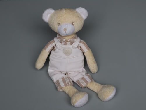 Doudou ours Tartine et Chocolat blanc beige salopette