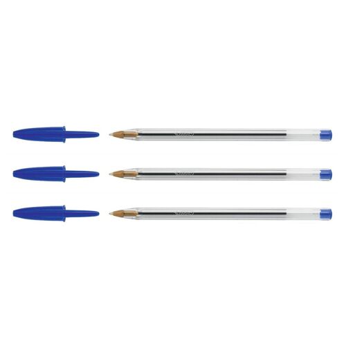 Bic Lot De 3 Stylos Bille Cristal Rechargeable Pointe Moyenne Bleu