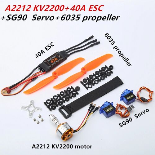 A2212 1000kv / 1400kv / 2200kv Moteur Sans Balai + 40a Esc + Sg90 9g Servo + 8060/6035 Hélice Système Combiné D& 39;Alimentation Rc Pour Avion Rc À Voilure Fixe ( 2200kv Motor+Servo+Propeller+40a Esc T P Variant )-Générique