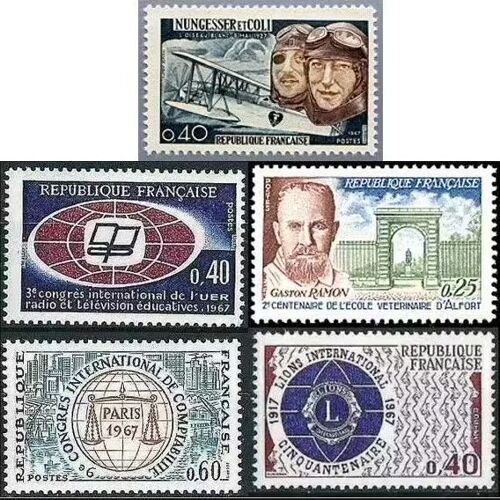 France 1967, Très Beaux Timbres Neufs** Luxe Yvert 1515 Radio Télévision Éducative, 1523 Oiseau Blanc,Cnungesser Et Coli 1527 Gaston Ramon, 1529 Congrès De Comptabilité Et 1534 Le Lions International.