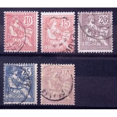 Série Mouchon (Cartouche Ecusson) Très Jolis N° 124 + 125 + 126 + 127 + 128 Obl - Cote 42,00€ - France Année 1902 - Brn83 - N31881