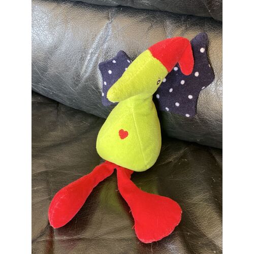 Doudou Peluche IKEA Oiseau Vert Rouge Aile Noire A Pois 27cm 
