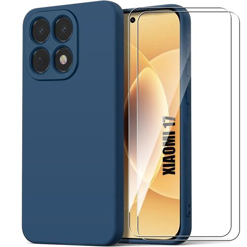 Coque + 2 Verres Trempés pour Xiaomi 17, Silicone Liquide Anti-Rayures Antidérapant Bleu Marine - E.F.Connection