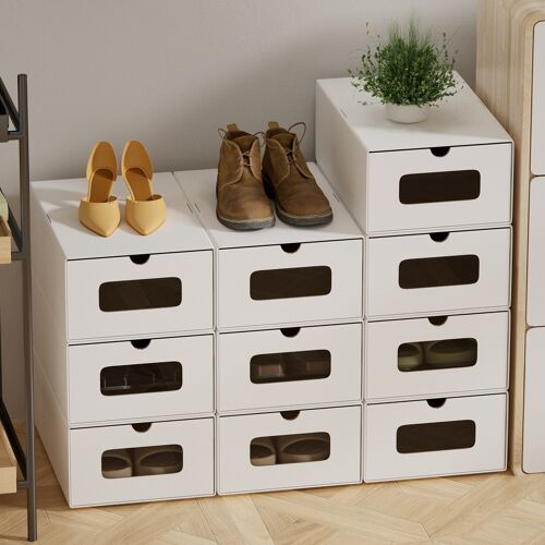 20X Boîte à chaussures Empilable Papier boites cubes rangement à chaussures avec tiroir 35 cm x 23 cm x 13 cm Blanc