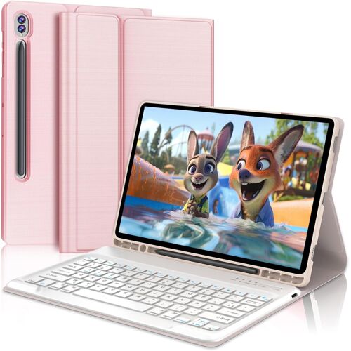 Coque Clavier pour Samsung Galaxy Tab S10 Plus/S9 FE Plus /S9Plus 12.4'' - Clavier AZERTY Magn¿¿tique Bluetooth D¿¿tachable pour Samsung Galaxy Tab S10+/S9FE+/S9+ 12,4 Pouces, Rose