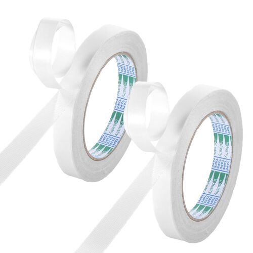 Lot de 2 bandes de ruban adh¿¿sif double face extra fort transparent pour v¿ºtements - Amovible - Sans trace - Id¿¿al pour tapis, photo, mur, cuisine, maison, ¿¿cole - 1,5 cm x 13 m