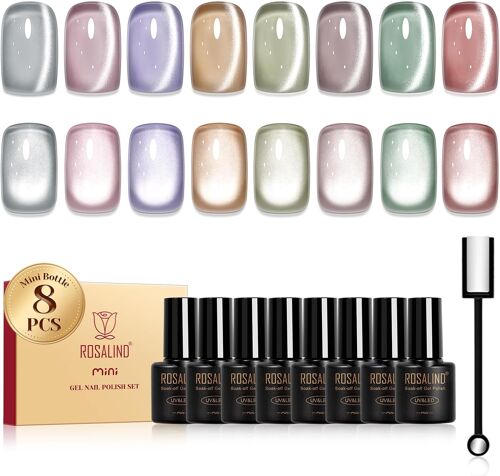 Vernis Semi Permanent Jelly Cat Eye, 8 Couleurs Blanc Rose Violet Or Marron Vert Moonlight Crystal Magn¿¿Tique Vernis Gel Uv Semi Permanent, Mini Paillet¿¿ Jelly Cateye Vernis Gel Cadeau 