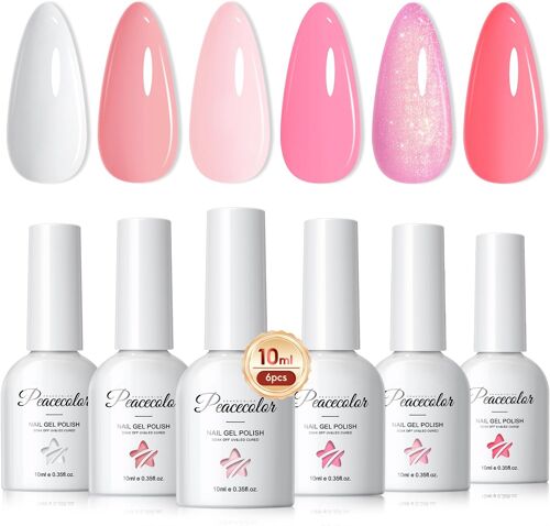 Vernis Semi Permanent 10ml, 6 Couleurs Vernis ¿¿ Ongles Rose Blanc Vernis Gel Uv Semi Permanent Soak Off Gel Polish Salon Kit Nail Art Manucure Diy Home Cadeaux Pour Femmes 