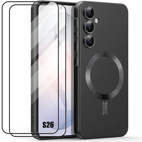 Coque + 2 Verres Trempés pour Samsung Galaxy S26, Protection Silicone Anti-Rayures Antichoc avec Cercle Magnétique Noir - E.F.Connection