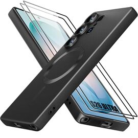 Coque + 2 Verres Trempés pour Samsung Galaxy S26 Ultra, Silicone Anti-Rayures Antichoc avec Anneau Mangétique Noir - E.F.Connection