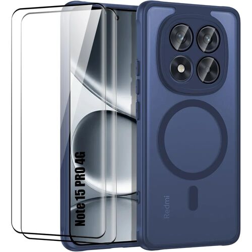 Coque + 2 Verres Trempés pour Xiaomi Redmi Note 15 Pro 4G, avec Anneau Magnétique - Bleu Marine - E.F.Connection