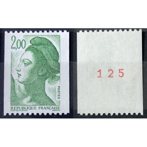 Liberté 2,00 Vert De Roulette - N° Rouge Au Verso (Impeccable N° 2487a) Neuf** Luxe (= Sans Trace De Charnière) - France Année 1987 - Brn83 - N34324
