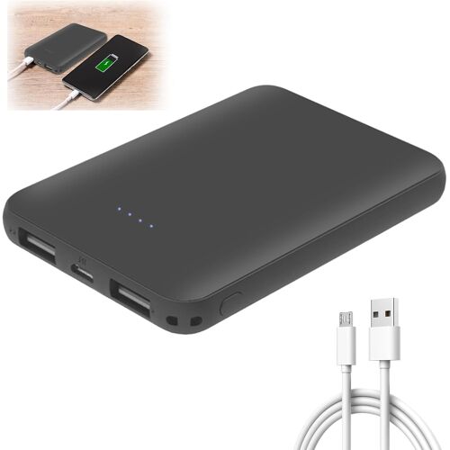 Jgd-Mini Power Bank : 5000mah Batterie Externe Fine Avec 2 Sorties & 2 Entrées, Charge Rapide Usb-C, Petit Chargeur Portable Pour I-Phone Sam-Sung Huawei Xiaomi, Noir
