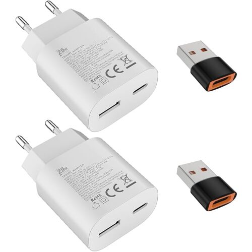 ELVORIX-25W USB CChargeur 15W USB A Adaptateur,pour¿Samsung Galaxy Ultra S25/S24/S23/S22/S21/S20/+/Note 20/10/9/8/A73/A53/A54/A56/S10/S9,iPhone17/16/15/Pro/Pro Max/Plus,iPad,Moto,Google,Chargeur Rapi